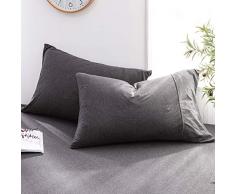 Doneus 3-teiliges Bettwäsche-Set aus Jersey, gestrickter Baumwolle, sehr weich, voller Schmusetuch und Kissenbezug, dunkelgrün, Queen Size, einfarbiges Muster, für Kinder und Erwachsene 2 Pack Standard Pillowshams dunkelgrau