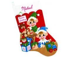Design Works Kreuzstichvorlage, Weihnachtsstrumpf, Elfen-Motiv, mehrfarbig, Filz