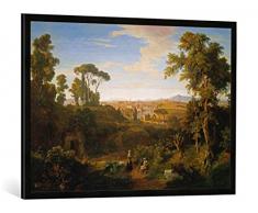 Gerahmtes Bild von Thomas Dessoulavy Blick auf Rom in der Landschaft der Campagna, Kunstdruck im hochwertigen handgefertigten Bilder-Rahmen, 100x70 cm, Schwarz matt