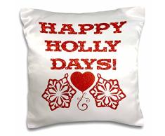 3dRose PC 221991 _ 1 Happy Holly malerauftrag rot Glitzer Effekt Herz und Schneeflocken Kissen Fall, 40,6 x 40,6 cm