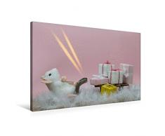 Premium Textil-Leinwand 90 x 60 cm Quer-Format Päckchen am Schlitten und Sterne vom Himmel | Wandbild, HD-Bild auf Keilrahmen, Fertigbild auf hochwertigem Vlies, Leinwanddruck von photography brigitte jaritz