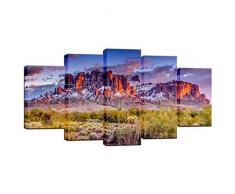 Biuteawal – Superstition Berge Sonnenuntergang Arizona Western Wall Art Wüste Kaktus Landschaft Gemälde Leinwanddruck Natur Bilder für Zuhause Wanddekoration fertig zum Aufhängen