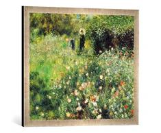 Gerahmtes Bild von Auguste Renoir Frau mit Sonnenschirm in einem Garten, Kunstdruck im hochwertigen handgefertigten Bilder-Rahmen, 70x50 cm, Silber Raya