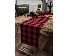 chezmax Plaid Baumwolle Leinen wendbar Picknick Tischläufer Party Bankett Dekoration Outdoor Tischdecken ohne Lange Fransen für Esstisch Schwarz und Weiß 30,2 x 180,1 cm, Baumwoll-Leinen, Muster 1, 30cm*220cm/11.9x 86.6