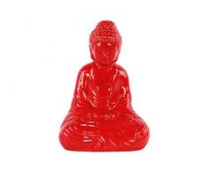 Urban Trends Keramik Meditierender Buddha Figur mit abgerundeten Ushnisha in Dhyana Mudra-, Glanz-Rot