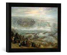 Gerahmtes Bild von Pieter Snayers Der Entsatz der Stadt Freiberg in Meißen, Kunstdruck im hochwertigen handgefertigten Bilder-Rahmen, 40x30 cm, Schwarz matt