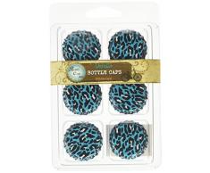 Unbekannt Vintage-Kollektion doppelseitige Flaschenverschlüsse, 2,5 cm, 6 Stück, Gepard, Aquablau