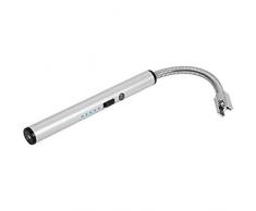 WEDO 2051954 Lichtbogen Stab-Feuerzeug, aufladbar über USB-Kabel, biegsamer Schwanenhals, aus Aluminium, silber