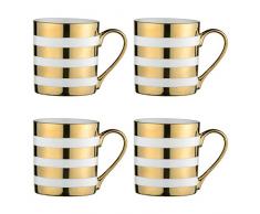 Bia Set von 4 Streifen Tassen, Porzellan, Gold, 12 x 8,5 x 9,5 cm