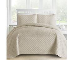 Comfy Bedding Übergroße und vorgewaschene Laterne Ogee Gesteppte Tagesdecke Set King/Cal King Size, Beige