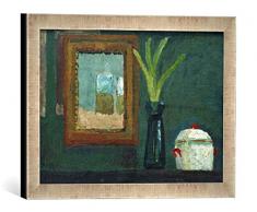 Gerahmtes Bild von Paula Modersohn-Becker Stilleben mit Zuckerdose und Hyazinthe im Glas, Kunstdruck im hochwertigen handgefertigten Bilder-Rahmen, 40x30 cm, Silber Raya