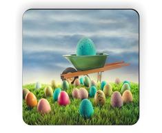 Rikki Knight Blau Ostern Ei in Schubkarre Amongst Spring Eier Design Quadratisch Kühlschrank Magnet