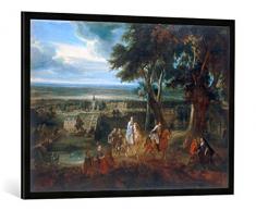 Gerahmtes Bild von Jacques dArtois Rudolf von Habsburg führt auf seinem Pferd einen Priester mit dem Sakrament durch eine Furt, Kunstdruck im hochwertigen handgefertigten Bilder-Rahmen, 100x70 cm, Schwarz matt