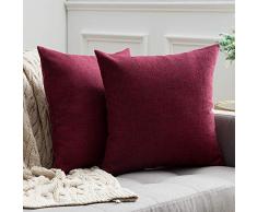 MIULEE Dekorative Kissenbezüge im Landhaus-Stil, Leinen, Vintage-Stil, für Couch Sofa, Schlafzimmer, Auto, 2 Stück 18x18 Cranberry Red