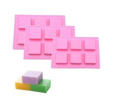 Echodo 6 Mulden quadratisch Silikon Seife Form DIY Craft Handgefertigt Bar Form zum Backen Ice Cube Tablett Set von 3