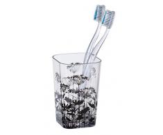WENKO Botanic Zahnputzbecher-/ Zahnbürstenhalter (für Zahnbürste und Zahnpasta) 7 x 11 x 7 cm, Transparent