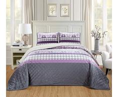 Chezmoi Collection Micromink Sherpa Wendebettwäsche, 3-teilig Modern King Violett (Blumenmuster)