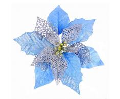 Louiesya 12 Stück Glitzer künstliche Hochzeit Weihnachten Blumen Glitzer Weihnachtsstern Christbaum Ornaments Durchmesser 22,9 cm blau