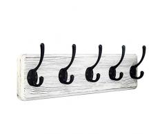 WEBI Garderobenleiste zur Wandmontage, 5 Kleiderhaken zum Aufhängen, Kleiderhaken, Hakenleiste für Jacken, Kleidung, Handtuch, Hut Country Rustic X-Large weiß