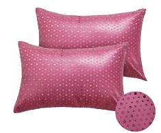 Deconovo Dekorative Kissenbezüge Kreise perforiert Muster Solid Kunstleder Kissenbezug Wurfkissenbezüge Wurfkissenbezüge für Bett 30,5 x 45,7 cm Fuchsia 2 Stück