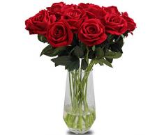 Bringsine Künstliche Kunstblumen, echte Haptik, PU-Seide, Rosen, Dekoration für Brautschmuck, Hochzeit, Blumenstrauß, Geburtstag, Hotel, Party, Garten, Blumendekoration rot