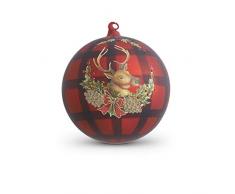 K&K Interiors 54132A Glasfigur mit Hirschwappen, rund, 14,6 cm, Rot/Schwarz