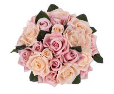 Artiflr Künstliche Blumen Rosenstrauß 2 Stück Kunstblumen Seide Kunststoff Künstliche weiße Rosen 18 Köpfe Brautstrauß Hochzeit Blumenstrauß für Haus Garten Party Hochzeit Dekoration champagnerfarben