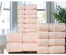 Cozy Home Collection Superior 600 g/m² Luxus Badezimmer 12-teiliges Handtuch-Set aus langstapeliger gekämmter Baumwolle, 6 Waschlappen in Hotel- und Spa-Qualität, 4 Handtücher und 2 Badetücher beige