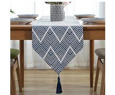 LivebyCare Elegante Multi-Size Geometrische Tischläufer mit Quasten Polyester Fall Tischläufer Tee Tisch Dekoration für Kommoden/Tee Tisch Modern 12.6x78 in Navy Table Runner