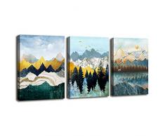 Youshion Art Leinwandbild für Schlafzimmer, Badezimmer, modernes Bild, fertig zum Aufhängen Abstrakt 12x16inches*3pcs Watercolor Mountain