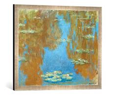 Gerahmtes Bild von Claude Monet Nymphéas (Seerosen), Kunstdruck im hochwertigen handgefertigten Bilder-Rahmen, 70x50 cm, Silber Raya