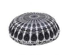 Hemsi-77 Mandala Art Bohemian Yoga Decor Boden Kissenbezug - 81,3 cm - Rund Boden Kissen Pouf Bezug - Handbedruckte Bio-Baumwolle von Colorful 32 Inches Approx Black &White