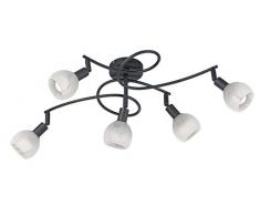 Reality Leuchten Deckenleuchte Brest R60595032, Metall rostfarbig, Glas alabasterfarbig weiß, exkl. 5x E14