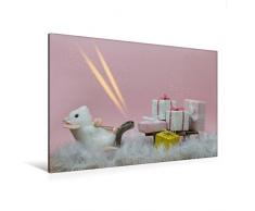 Premium Textil-Leinwand 120 x 80 cm Quer-Format Päckchen am Schlitten und Sterne vom Himmel | Wandbild, HD-Bild auf Keilrahmen, Fertigbild auf hochwertigem Vlies, Leinwanddruck von photography brigitte jaritz