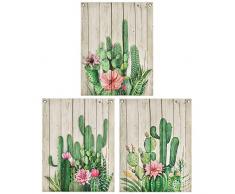 Sevenstars 3 Stück Kakteen Tapisserie Holzbrett Tapisserie Kakteen Tropische Sukkulenten Tapisserien Blüten Blumen Gobelin mit rostfreien Ösen, Nahtlose Nägel 19.7 x 23.6 grün