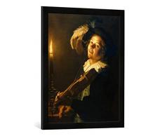 Gerahmtes Bild von Werkstatt des Gerard Van Honthorst Geiger bei Kerzenlicht, Kunstdruck im hochwertigen handgefertigten Bilder-Rahmen, 50x70 cm, Schwarz matt