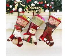 Set mit 3 Weihnachtsstrümpfen Dekoration mit niedlichem 3D-Plüsch Weihnachtsmann Schneemann Rentier Weihnachtsstrümpfe für Weihnachtsdekorationen Geschenke und Familienurlaub, 45,7 cm, Santa Snowman Reindeer 5, M L