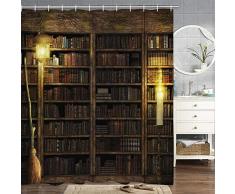 Likiyol BLEUM CADE Vintage Bücherregal Duschvorhang Kunst Malerei Badezimmer Duschvorhang Langlebig Wasserdicht Duschvorhang mit 12 Haken