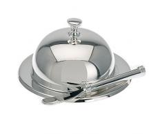 Butterdose mit Glaseinsatz und Buttermesser H 4,5cm D 12cm Silber Plated versilbert
