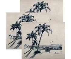 SWEDEdishcloths Peaceful Beach Set mit 3 verschiedenen schwedischen Geschirrtüchern, umweltfreundlich, saugfähig, wiederverwendbar, Reinigungstücher