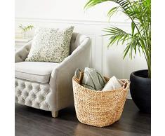 Deco 79 49044 Classy & Unique Seegras-Korb, 21 x 17 x 19, Natur Landhausstil 1 H x 21 L Braun und silberfarben
