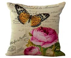 Floral Schmetterling Kissenbezug, bedruckt Baumwolle Leinen Überwurf Kissen Fall Kissenbezug Form pillowslip Pullunder quadratisch Reißverschluss gemustert Kissenbezüge für Home Sofa Stuhl, Yellow Butterfly-Red Flower, Cover WITHOUT Pillow Insert