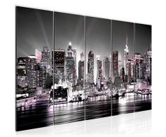 Bilder New York City Wandbild 200 x 80 cm Vlies - Leinwand Bild XXL Format Wandbilder Wohnzimmer Wohnung Deko Kunstdrucke Rosa Grau 5 Teilig - MADE IN GERMANY - Fertig zum Aufhängen 605555b