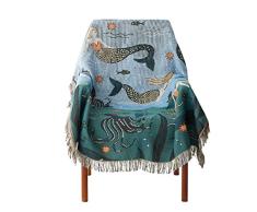 yousa Meerjungfrau Decke Sea Animal Ocean Landschaft Überwurf Decke Strickdecke, baumwolle, Meerjungfrau-Türkis, 63x102