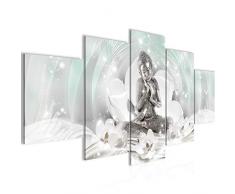 Bilder Buddha Feng Shui Wandbild Vlies - Leinwand Bild XXL Format Wandbilder Wohnzimmer Wohnung Deko Kunstdrucke Grün 5 Teilig - MADE IN GERMANY - Fertig zum Aufhängen 016453a
