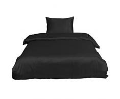 uxcell Ultra Soft Silky Satin Solid Color 3-teiliges Bettwäsche-Set - 1 Bettbezug und 2 Kissen Shams zwilling schwarz