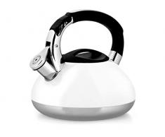 H&H Wasserkocher, Edelstahl, mit Pfeife, Weiß, 3 l