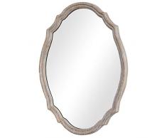 Benjara Wandspiegel aus Holz, oval, gewellte Oberfläche, Braun/silberfarben