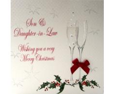 WHITE COTTON CARDS X62 Weihnachtskarte, englische Aufschrift Son and Daughter-In-Law, handgefertigt, Weiß