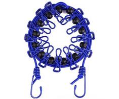 Gaosiduo Tragbare Wäscheleine für Reisen, elastische Wäscheleine mit 12 Wäscheklammern für den Innen- und Außenbereich blau